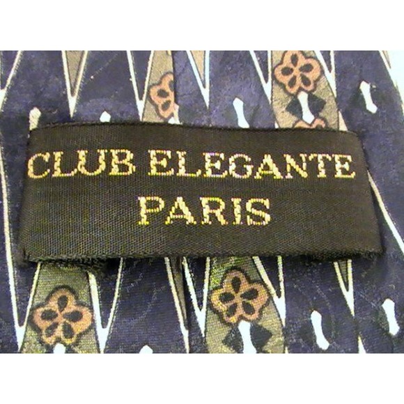 Club Elegante‎ Paris Men's Silk Tie Necktie Navy Green Cream Damask Floral - Picture 3 of 3